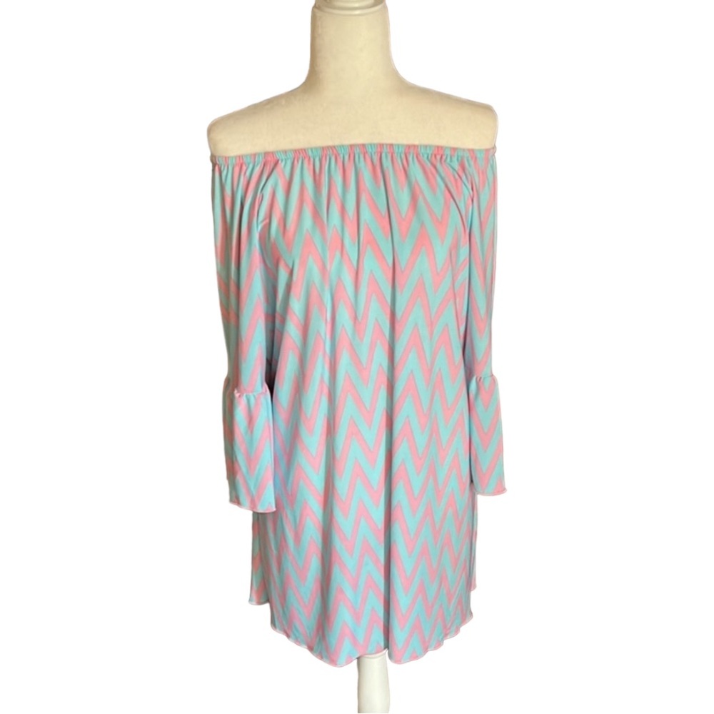 LTX Off Shoulder Chevron Print Bell Sleeve Tunic Dress Size 1XL